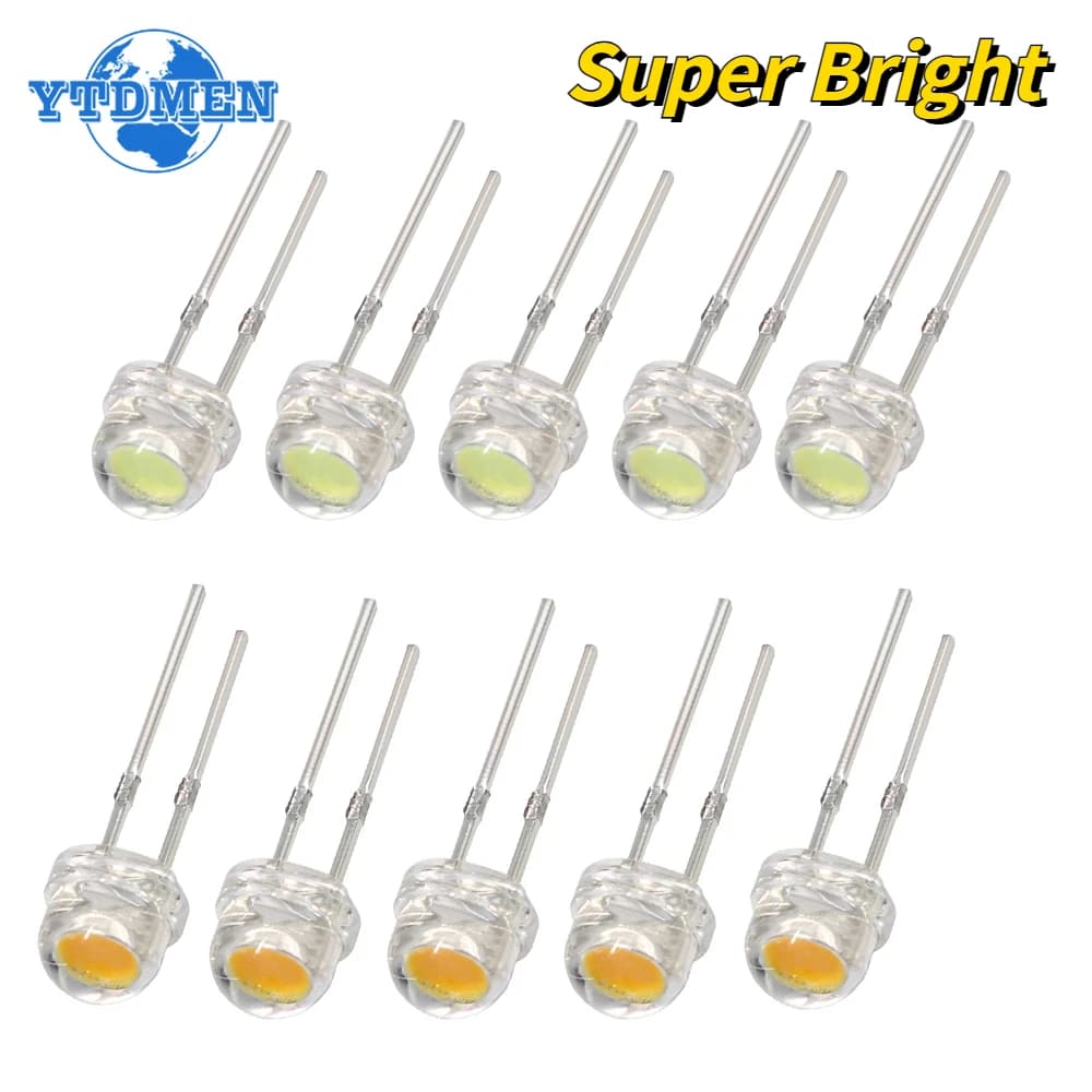 100 pz Diodo LED F5 Cappello di Paglia Super Luminoso LED 5mm Diodi Emettitori di Luce Blu Verde Rosso Giallo Bianco, per Elettronico FAI DA TE