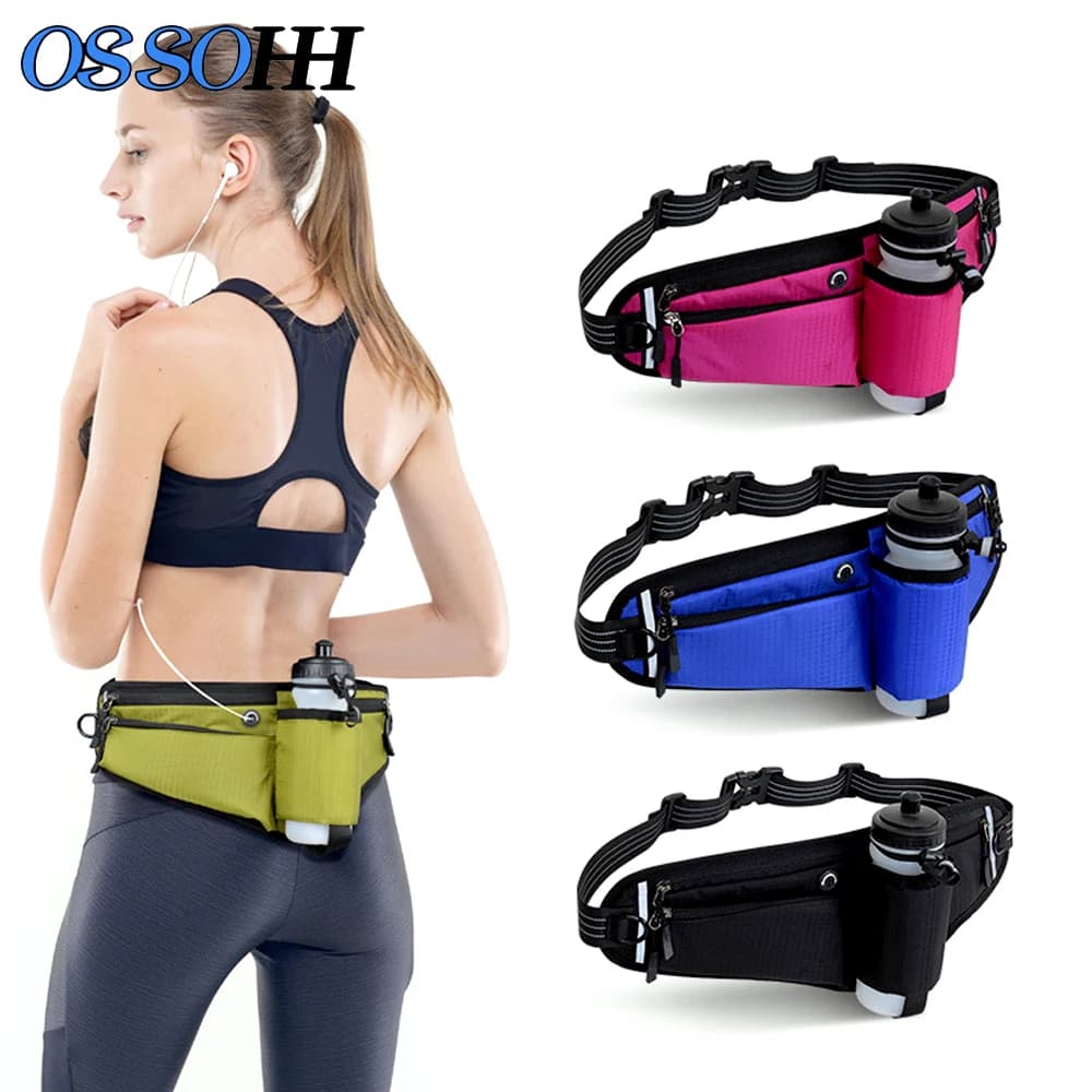 1PCS Fanny Pack with Water Bottle Holder Running Belt for Men Women Adjustable Strap Reflective Hydration Waist Bag