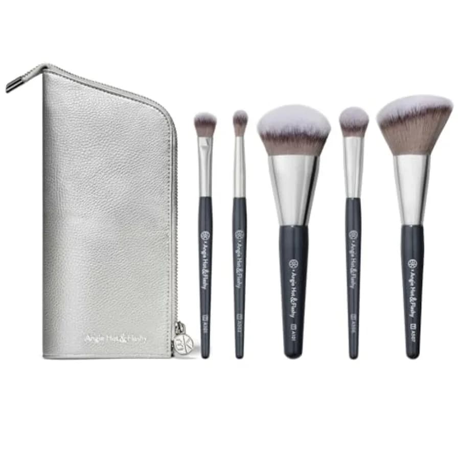 Set di pennelli da viaggio per fondotinta liquido o in crema, correttore per il contorno occhi, bronzer, blush illuminante, fibre sintetiche, punta vibrante