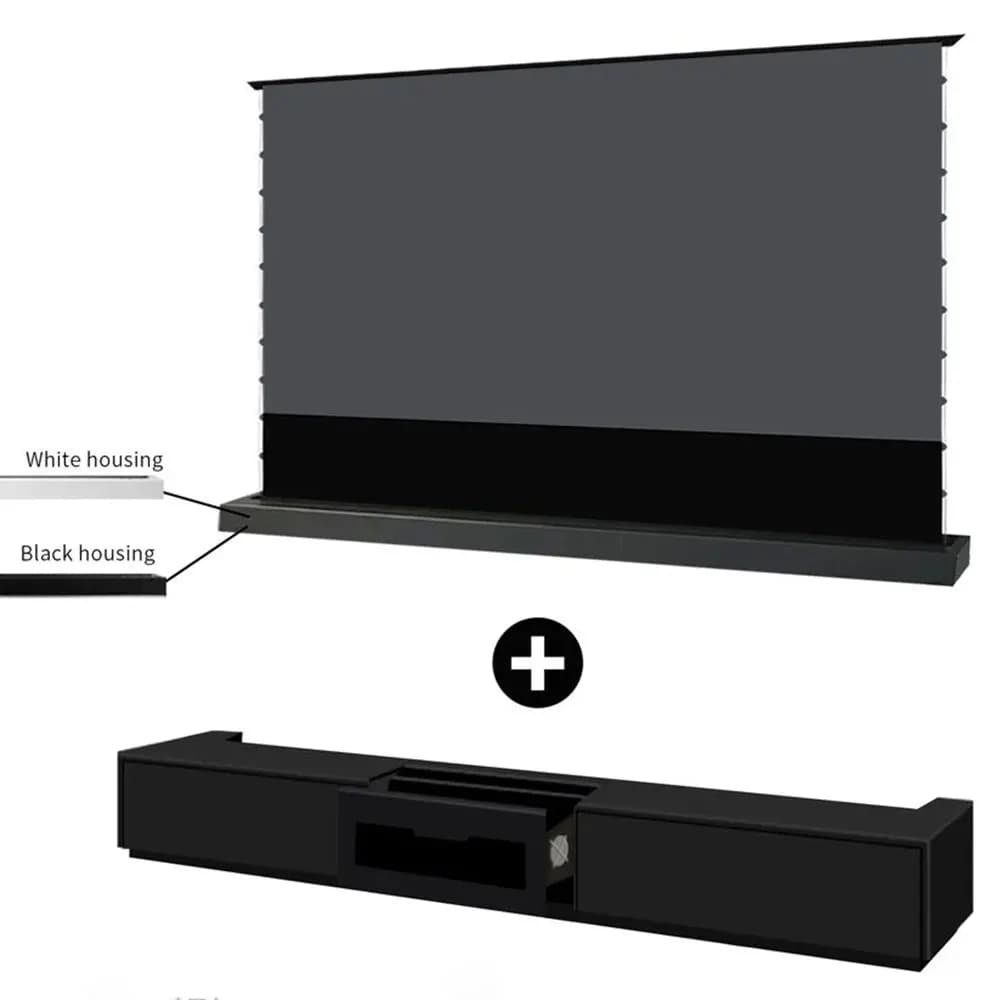 Mobile TV laser intelligente OEM con schermo di telecomando elettrico per proiettore UST da pavimento motorizzato ALR da 100 120 pollici formato 16:9