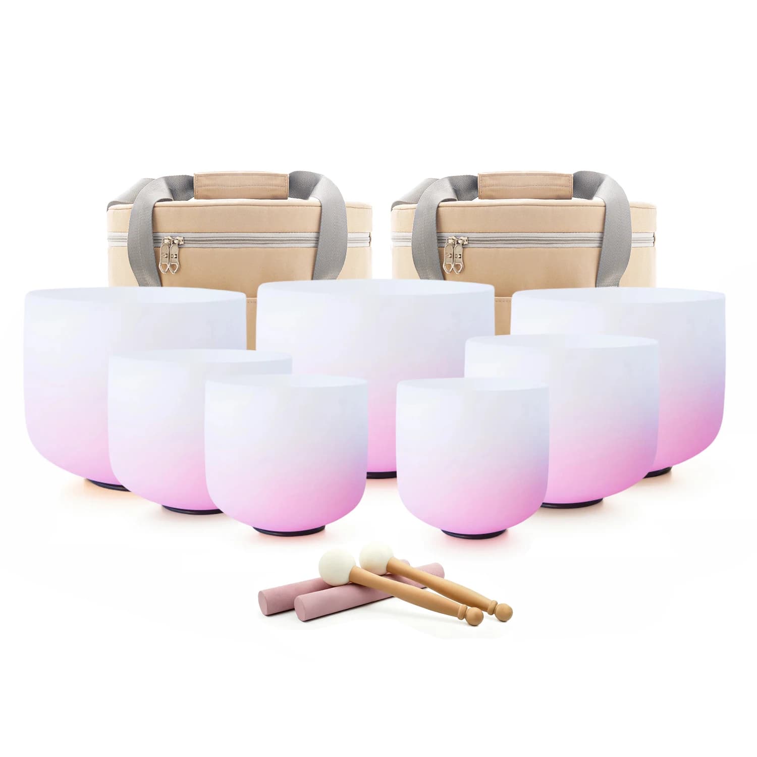 Colored Quartz Crystal Singing Bowl 7pcs Chakra Set Sound Healing Meditation with/without Free Carry Bags