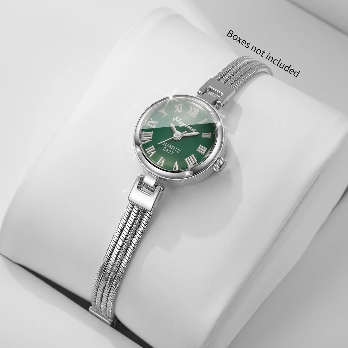 Fashion Green Roma Dial Women Quartz Watch Silvery Slim Bracelet Strap Ladies Dress Wristwatches Relogio Feminino（Without Box）