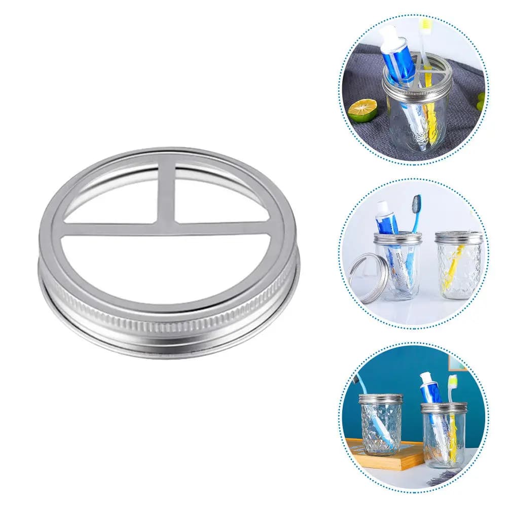 Set di 5 Coperchi in Acciaio Inox per Barattoli Mason, Portaspazzolini, Coperchio in Metallo a Bocca Larga per Accessori Bagno, Organizzatore per Barattoli di Dentifricio
