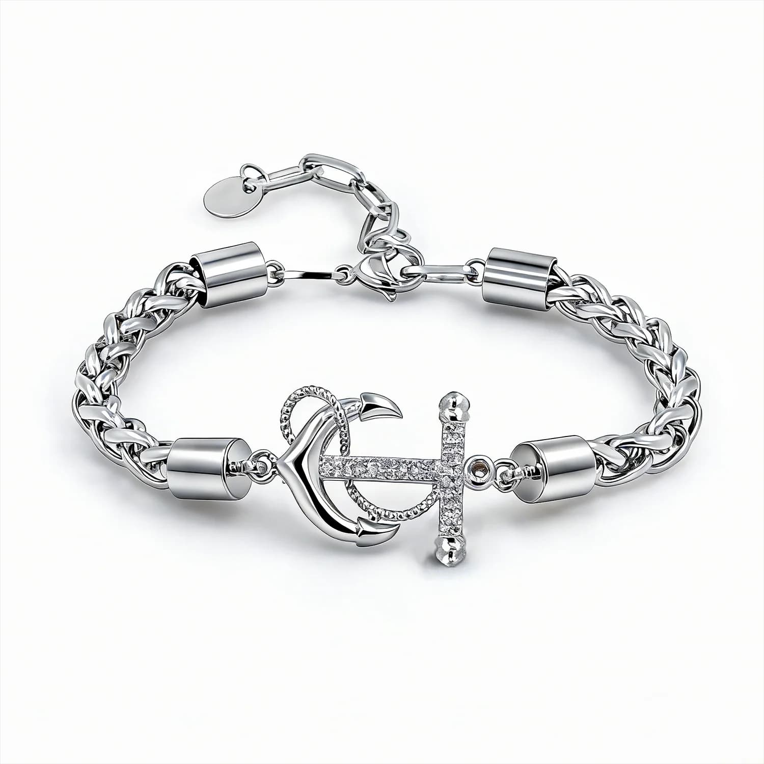 Bracciale Ancora in Acciaio Inossidabile con Zirconia Cubica, Catena Intrecciata e Chiusura Regolabile per Uomo, Gioielli di Lusso alla Moda 2026