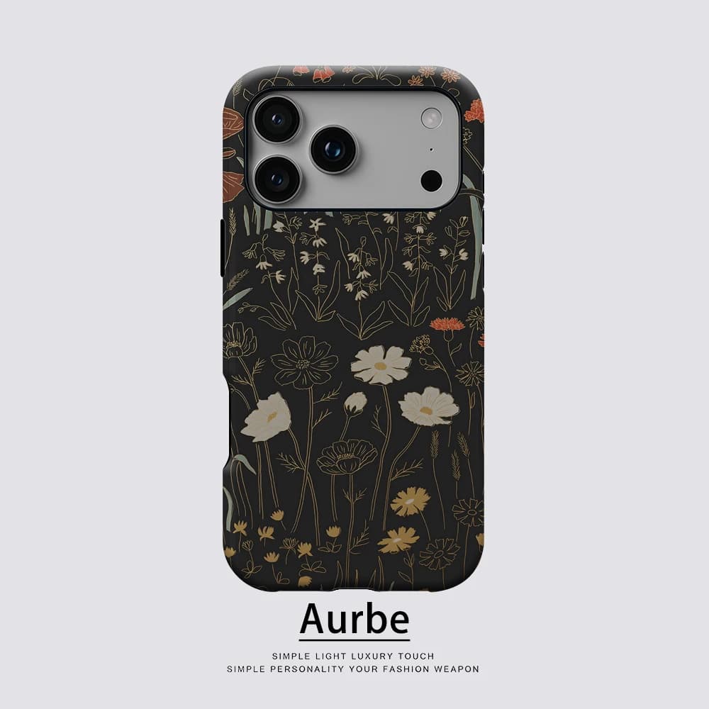 Black Floral Line Art For Magnetic Phone Case For IPhone 17 16 15 14 13 Pro Max Plus Single Double-Layer Tough Case