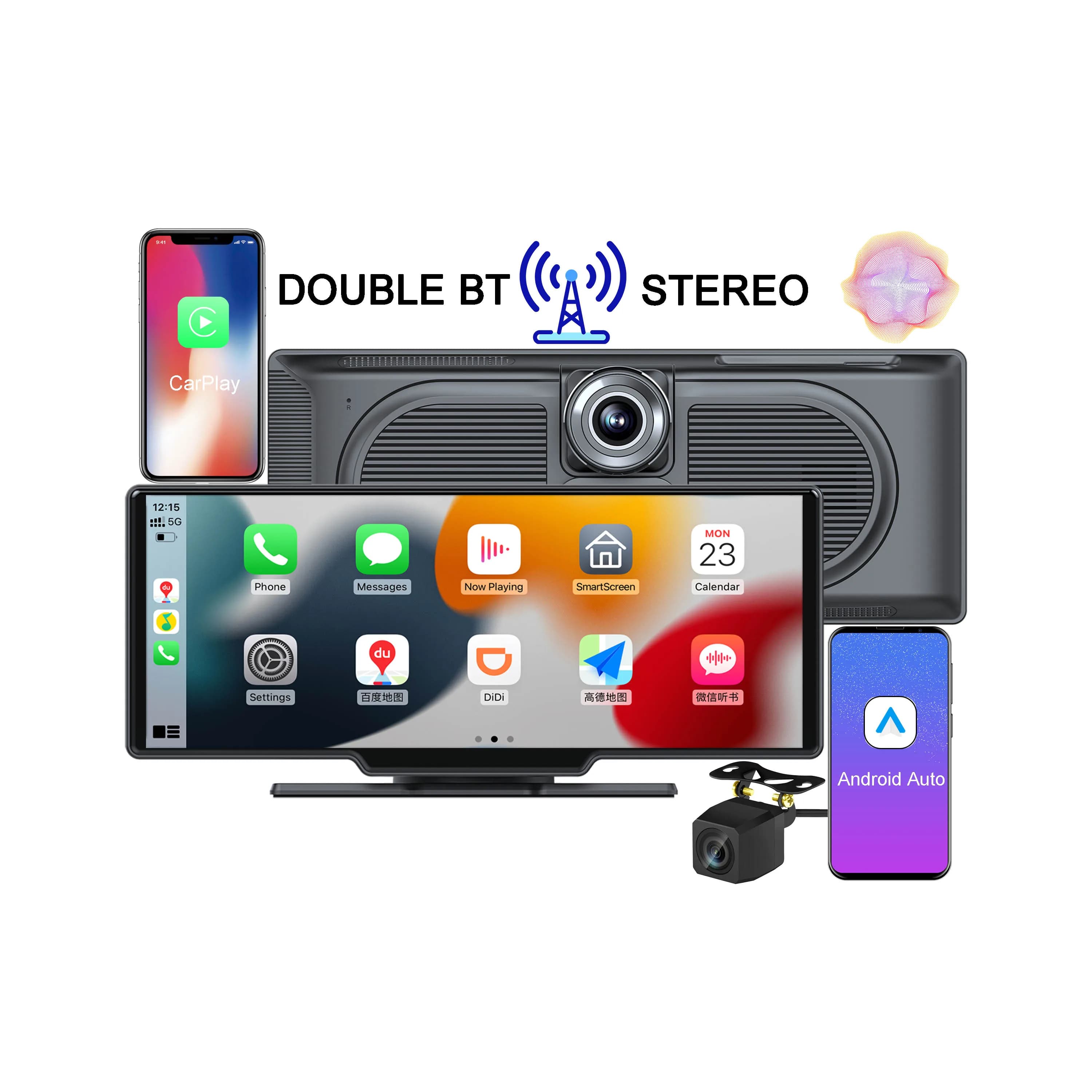 New Autoradio Maustor 2023 with Double BT Stereo, Android Auto, Screen 10.26 Inch, Carplay Wireless, Dashcam, Audio DVD System, MP5 Reader