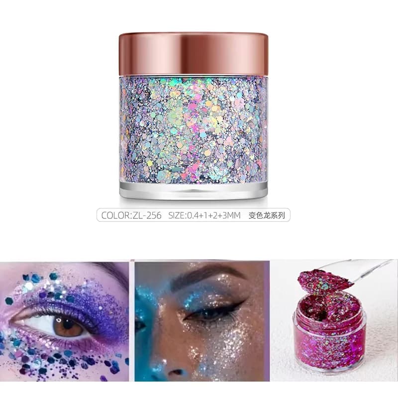 Gel Glitter Camaleonte with Sequins for Make-up Eyes, Body and Hair, Long-Term Umbrella, Decorations for Make-up Face for Art Fai-da-Te and Celebrations
