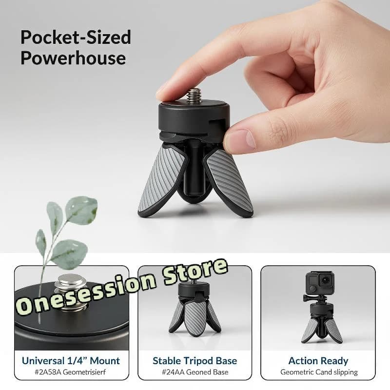 Mini Tripod with Anti-slip Base 1/4'' Screw Fit for Osmo Pocket 4 3 Action 6 for Stable Vlog Shooting