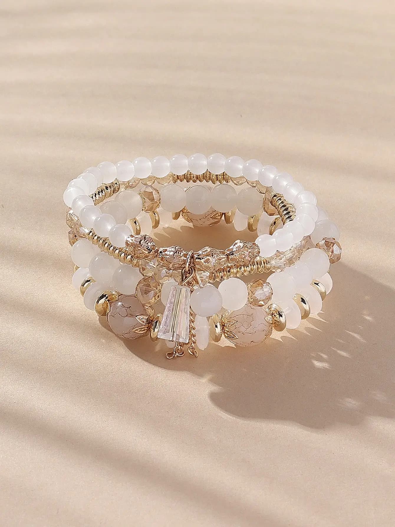 Set di 4 braccialetti avvolgenti con perline di cristallo per donna