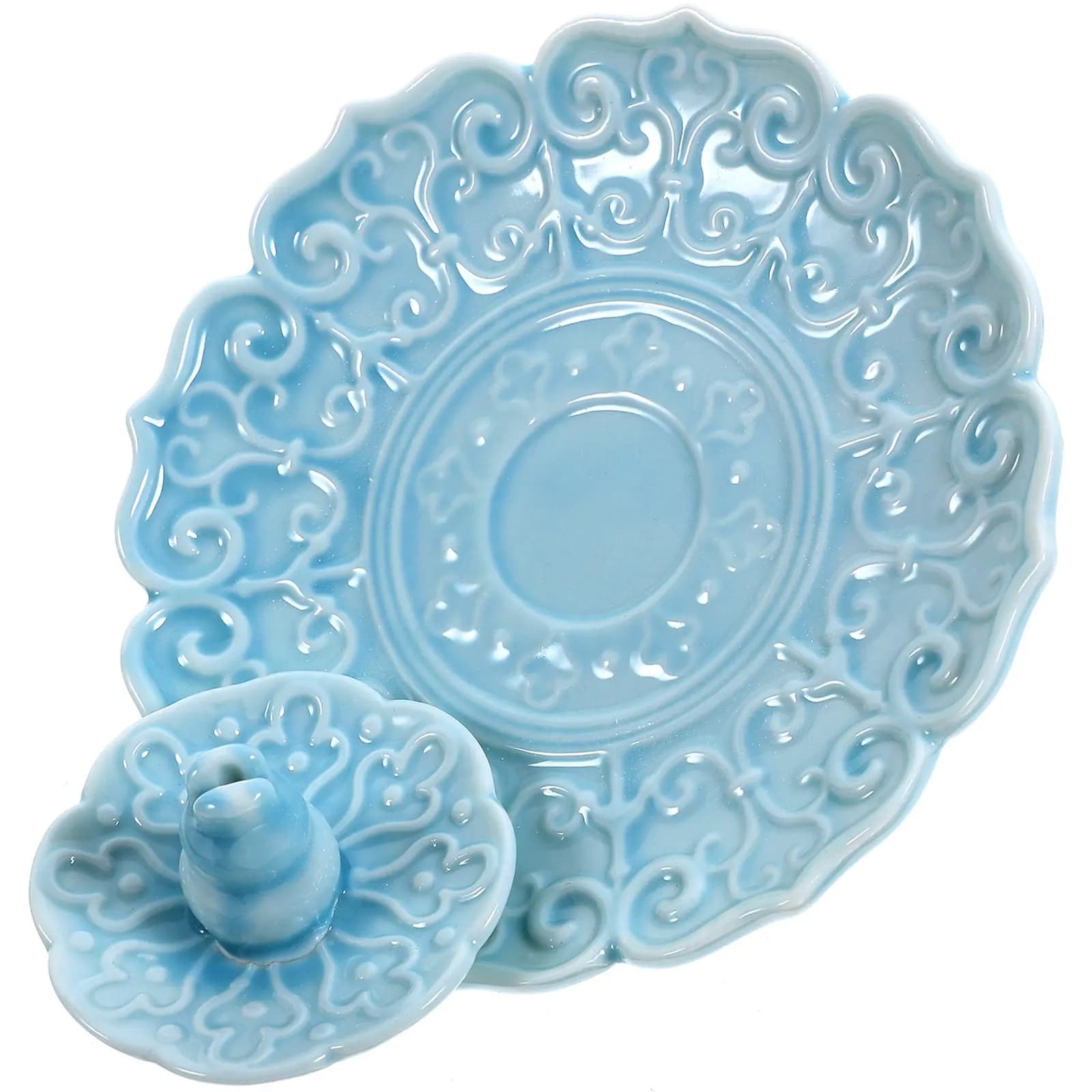Bruciatore di incenso in ceramica a forma di loto, vassoio porta incenso raffinato, decorazione da tavolo, ornamento per aromaterapia rilassante per casa e yoga