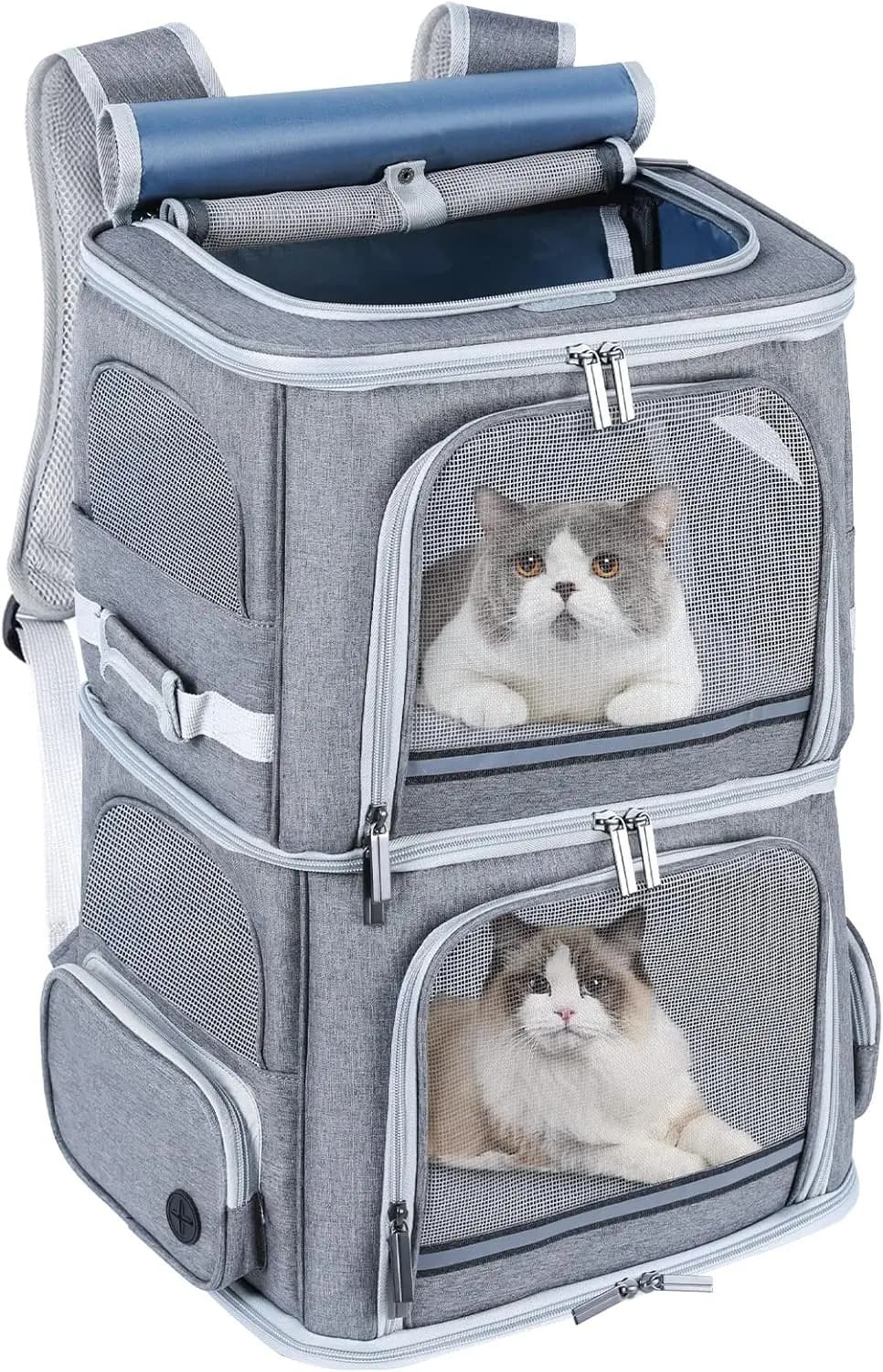 Zaino Doppio per Animali Domestici per Due Gatti o Cani di Taglia Media, Scomparto Espandibile per Viaggi all'Aperto e Picnic