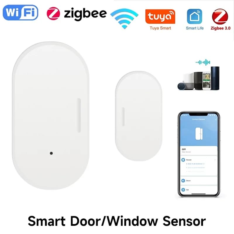 Sensore Zigbee per Porte e Finestre, Rilevatore di Apertura/Chiusura, Allarme di Sicurezza Domestica Intelligente, Sensore Antifurto Compatibile con Alexa e Smart Home Assistant