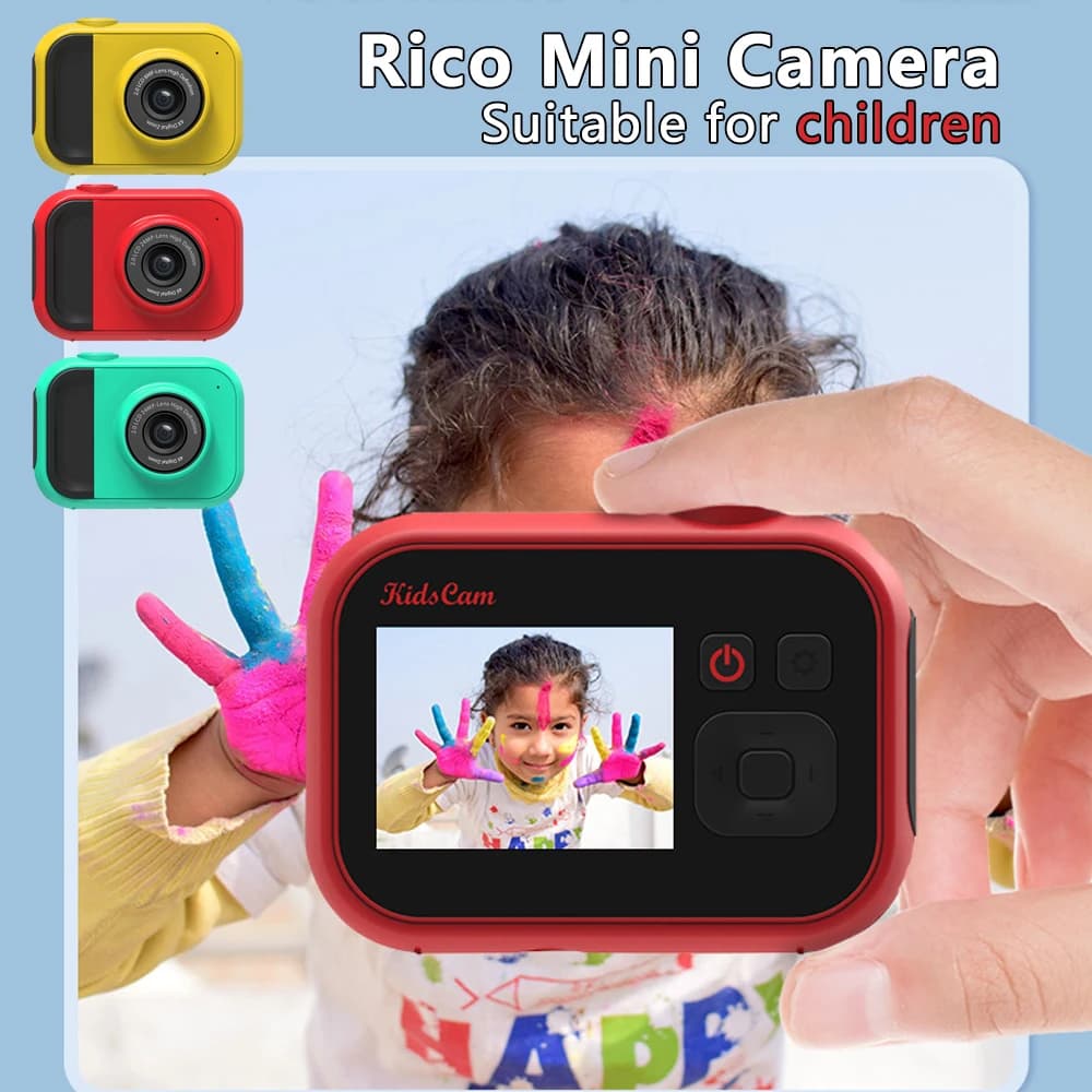Rico Fotocamera per bambini Full HD 1080P Videocamera digitale portatile Zoom 4x Fotocamera per bambini Regalo per bambini impermeabile per bambini