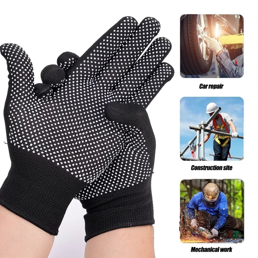 5 paia di guanti in nylon, guanti da lavoro di sicurezza, traspiranti, antiscivolo, multicolori unisex, per campeggio, ciclismo, pesca