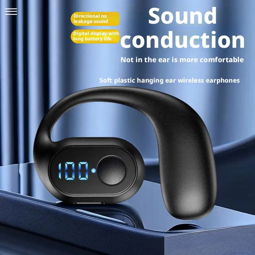 LED Display Wireless Bluetooth 5.3 Earphones Lightweight Headphone HiFi Stereo Noise Reduction Ear-Hook Sports Calling Headset