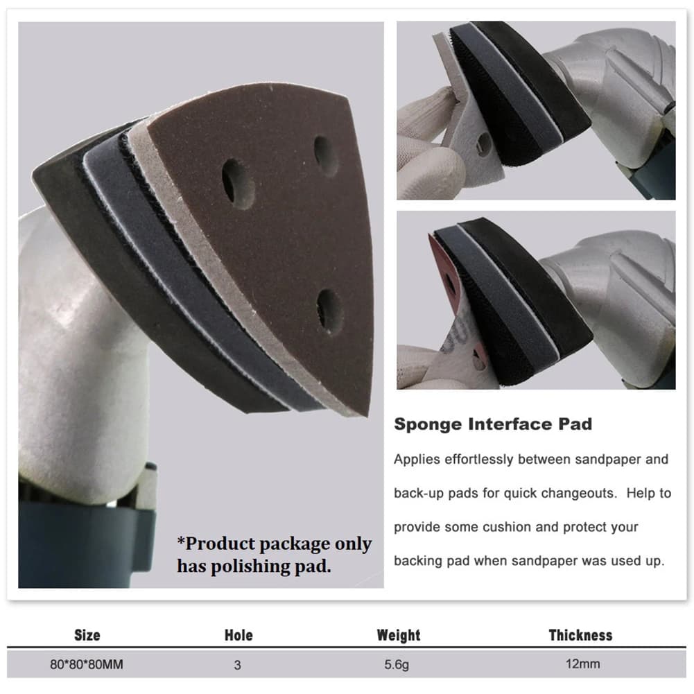 Polishing disc with Triangular sponge base, Thickness 12mm, 1 Piece, Black / White, Finish Fine, Soft interface for sanding