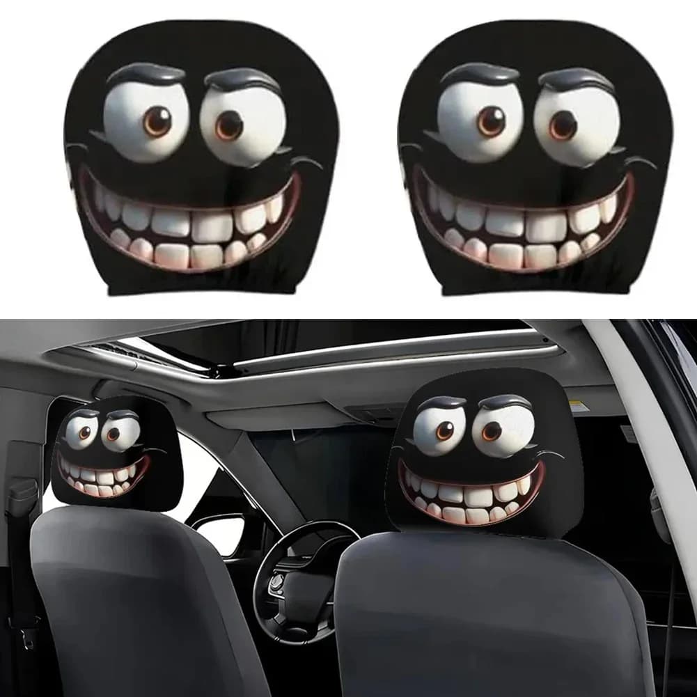 2PCS Funny Cartoon Car Headrest Cover Eyes Car Seat Head Rest Protector Spooky Cars Seat Covers for Cars for Halloween Christmas