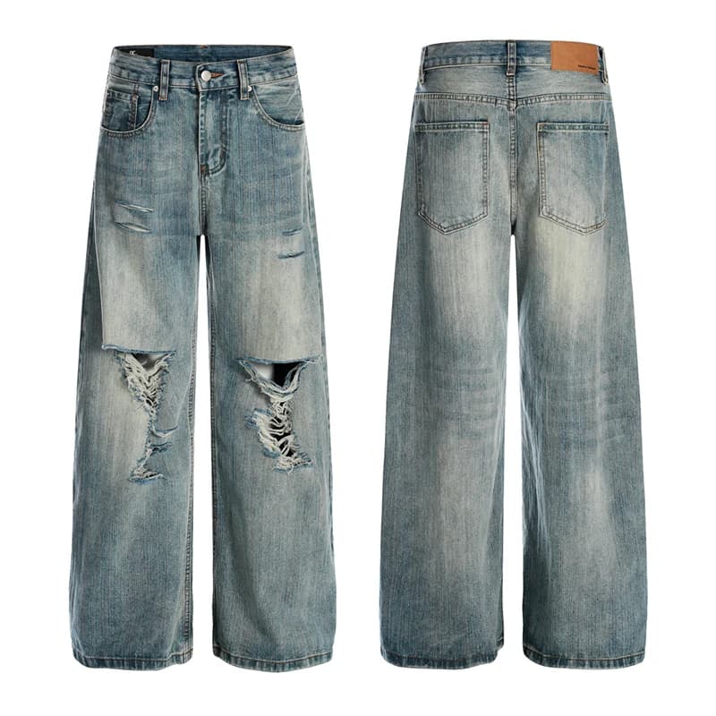Nicchia Retro Lavato Foro Versatile Baggy Jeans Americano Retro Chic Micro Svasato Pantaloni Lunghi 2026 Primavera Nuovi Pantaloni In Denim