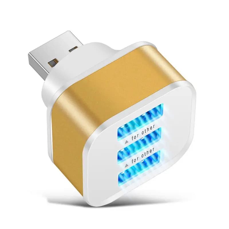 Hub USB 2.0 solido da 1 pezzo, splitter con ricarica rapida a 3 porte per telefono, tablet, laptop, PC, adattatore per caricabatterie con indicatore LED B
