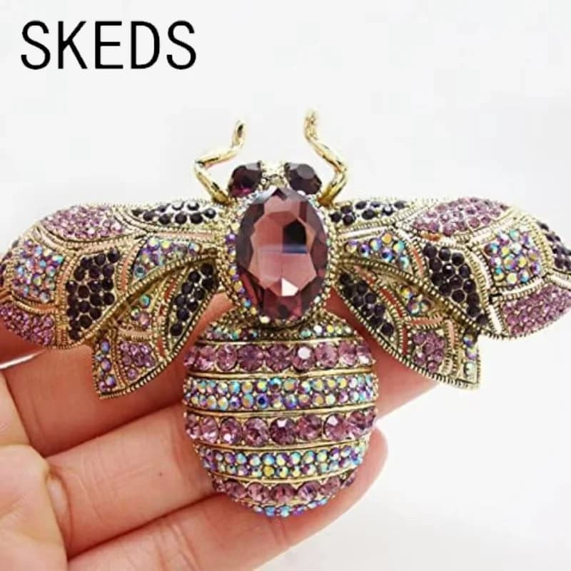SKEDS Lusso Esagerato Vintage Donne Ragazze Spilla di Cristallo Ape Spilla Moda Elegante Signora Squisita Insetto Strass Distintivi