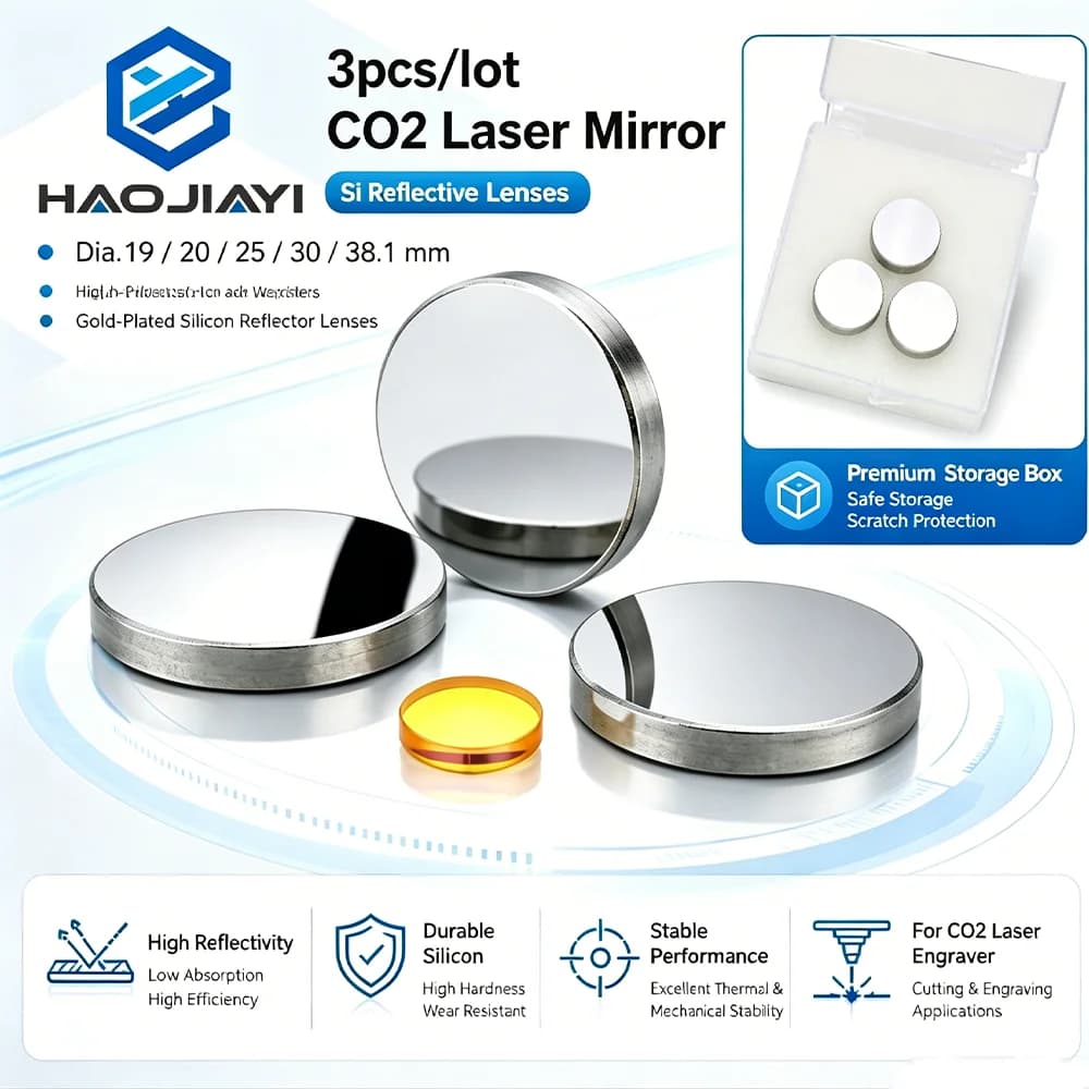 Gold Plated Si Reflective Mirror 3pcs/lot for CO2 Laser Engraving Machine Silicon Reflector Lens Dia.19 20 25 30 38.1mm