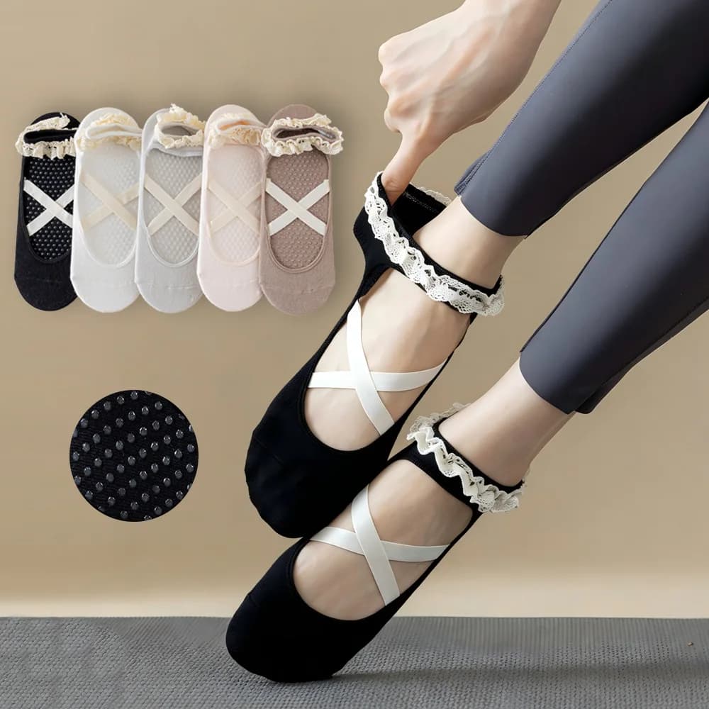 Cute Lacework Pilates Socks Princess Women Yoga Socks Professional Backless Breathable Anti-Slip Ballet Sport Socks For Girls