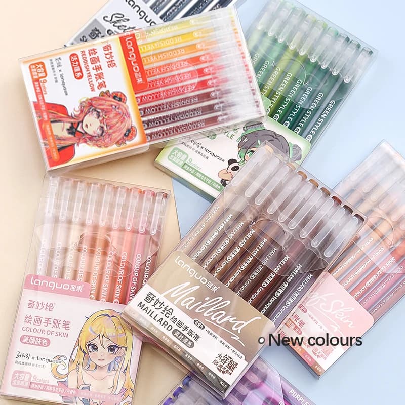 9 pezzi Kawaii Morandi Penne grigie Set Penne a inchiostro gel multicolore Pennarello vintage Liner Penna a sfera Penna regalo di cancelleria per ufficio scolastico
