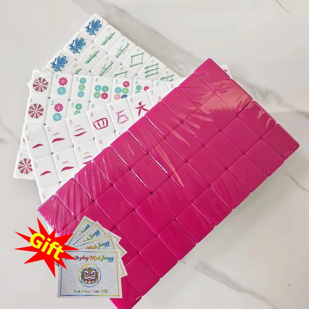 Luxury Engraved American Mahjong Set 4-Layer Acrylic Mahjong Game Tiles Fuchsia Orange Mah Jongg Sets Family Entertainment Gifts