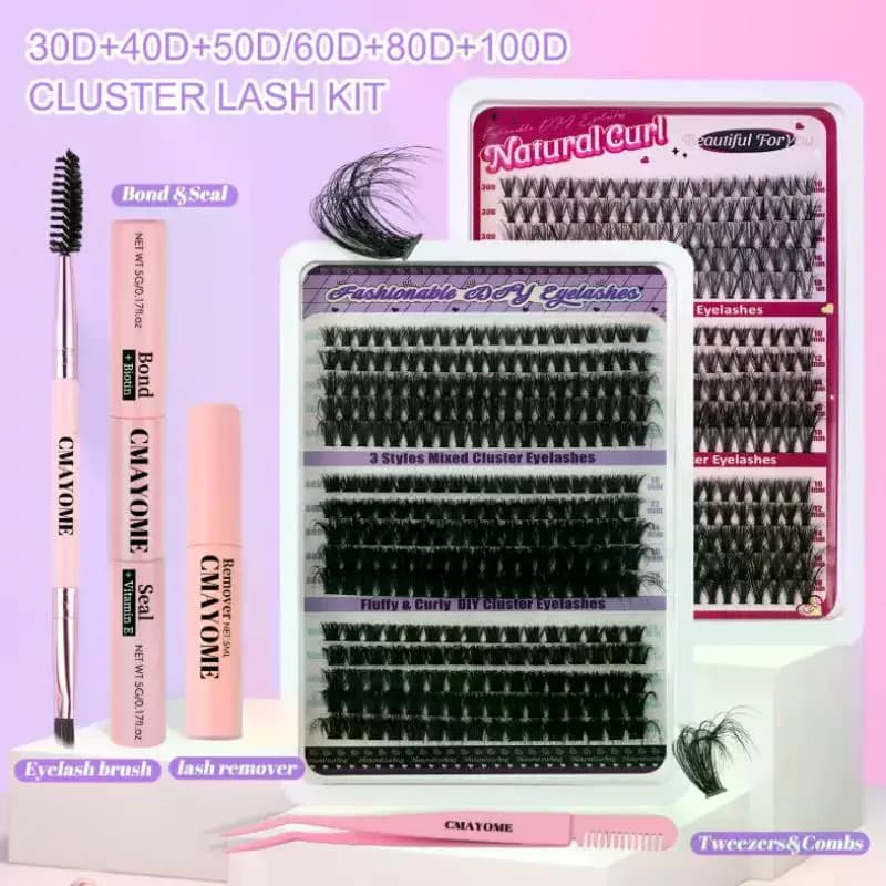 Kit Ciglia Finte a Ciuffetti, Ciglia Individuali Voluminose, Vassoio Misto, Ciglia in Finto Visone, Extension Ciglia, Pinzette per Trucco