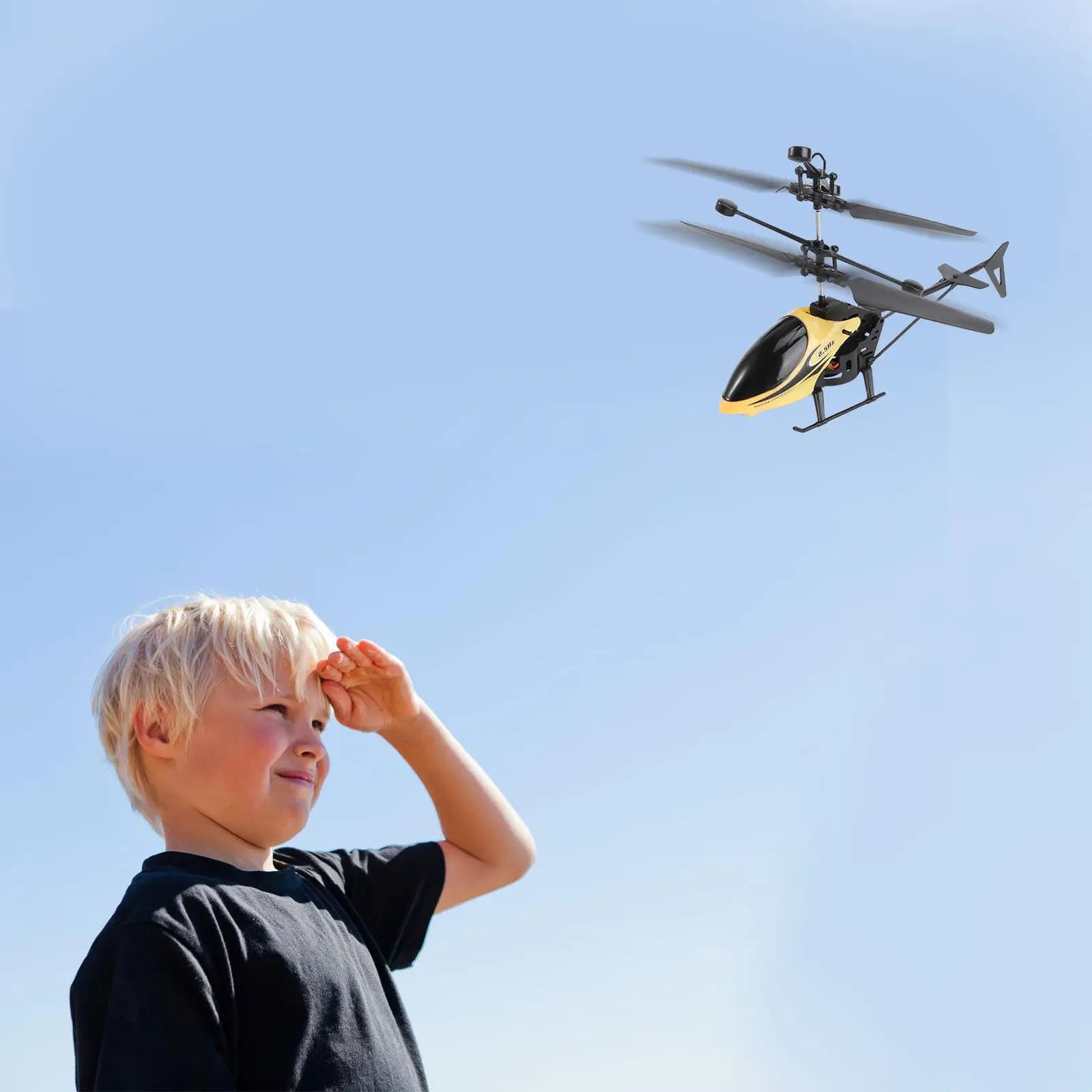 Mini Elicottero RC 901, Aeromobile Radiocomandato a 2 Canali, Giallo, Leggero, per Volo Notturno, Illuminazione Coassiale LED, Quadricottero RC