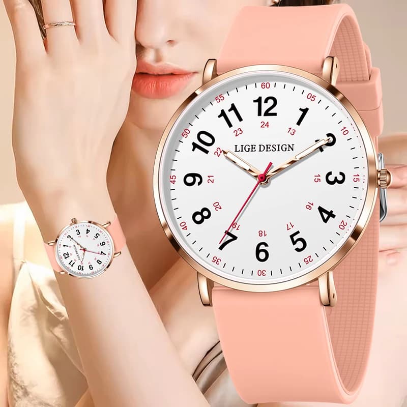 LIGE Women's Quartz Watches Fashion Business Waterproof Women's Wrist Watch Creative Silicone Sports Chronograph Reloj Mujer
