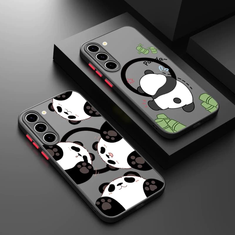 Cute Panda Print Magnetic Phone Case For Samsung Galaxy S26 S25 S23 S22 S24 Ultra S24 S25 FE For Magsafe Matte Hard Back Cover