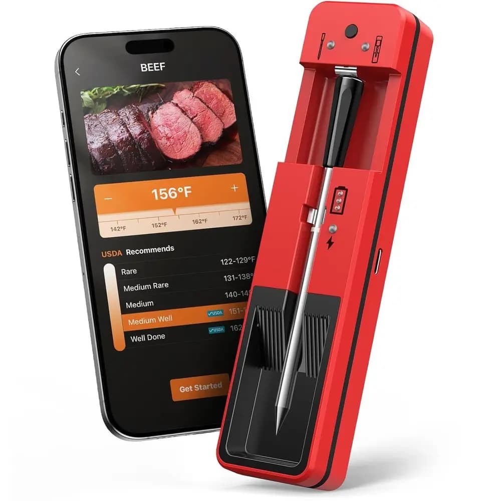 Digital Thermometer for Foods with Ultra-Slim Round, 6 Precision Sensors, Reading in 0.5 Seconds, Waterproof IP67 for BBQ, Grill, Smoker, Oven, Air Fryer