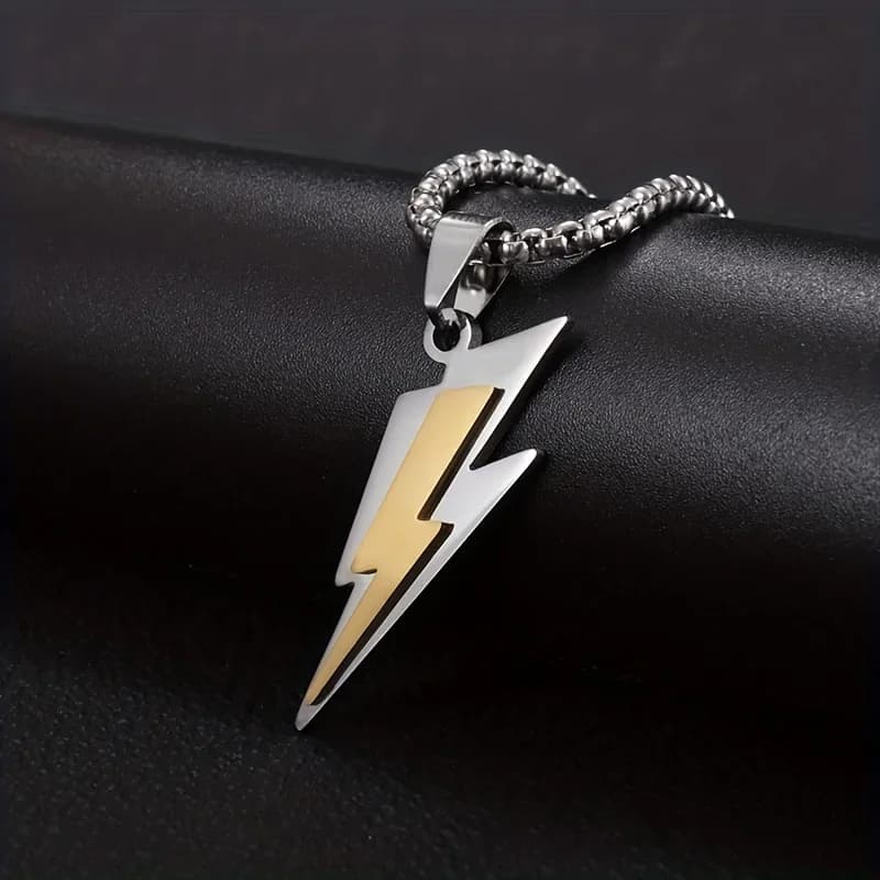 Collana con Ciondolo a Doppio Fulmine in Acciaio Inossidabile per Uomo, Gioiello Personalizzato Hip Hop Rock per Feste