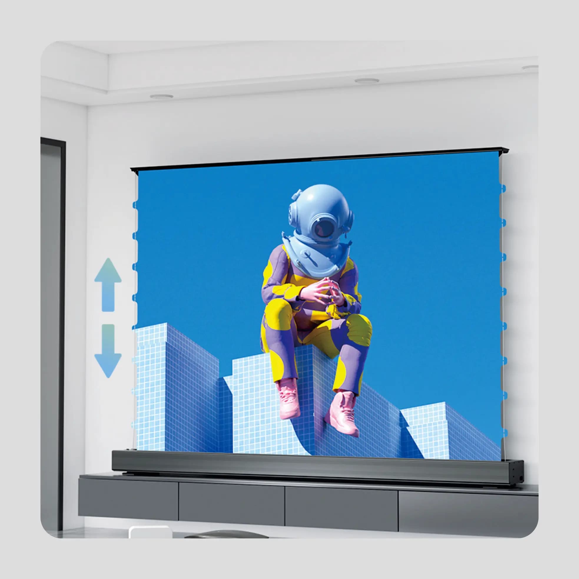 Armadietto integrato per schermo di proiezione a pavimento motorizzato da 120 pollici per cinema sullo schermo del proiettore laser 4k/8k Ust