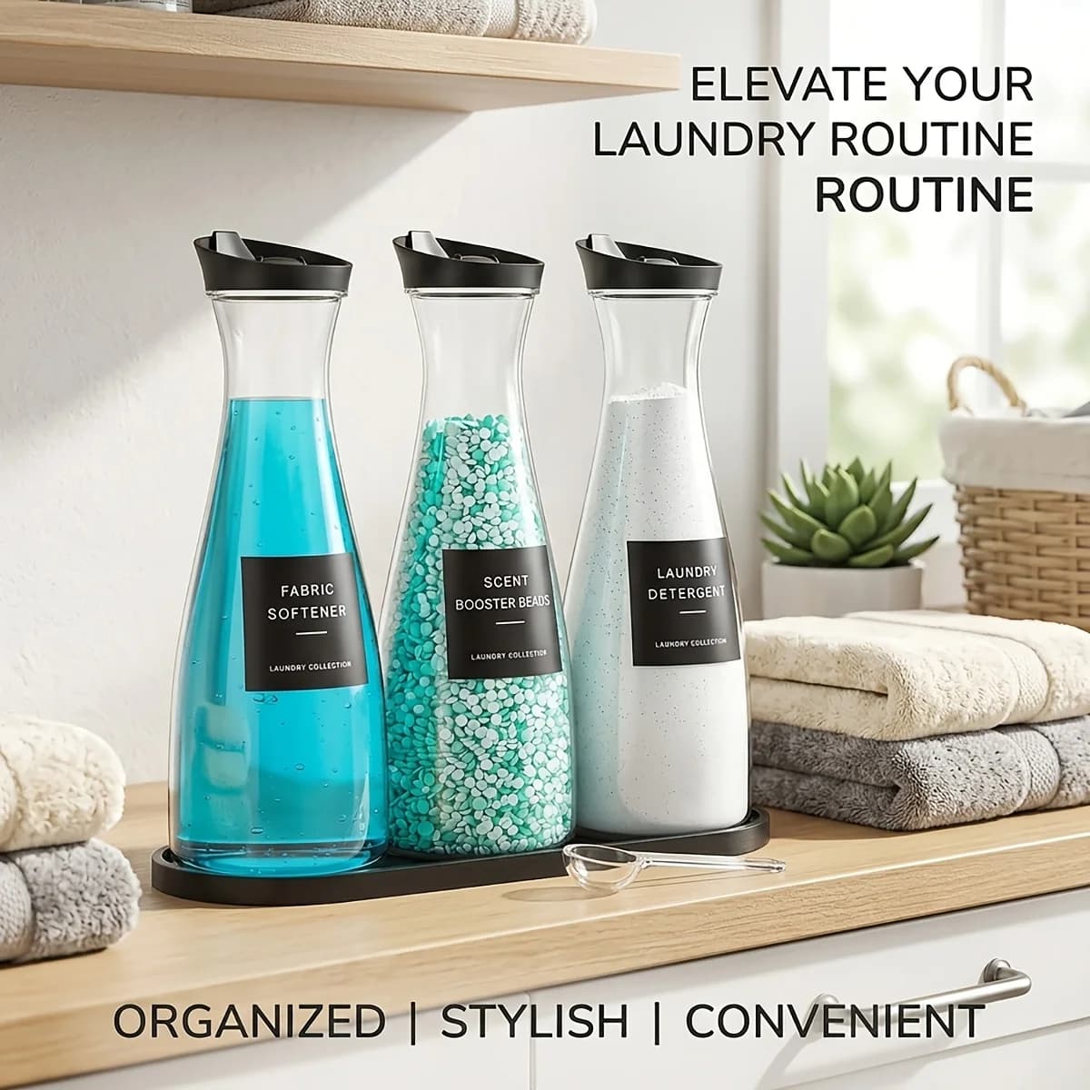 Set di 3 Contenitori Dispenser per Detersivo con Vassoio, Dispenser per Sapone Liquido da 54 OZ, Nero, Organizzazione Lavanderia