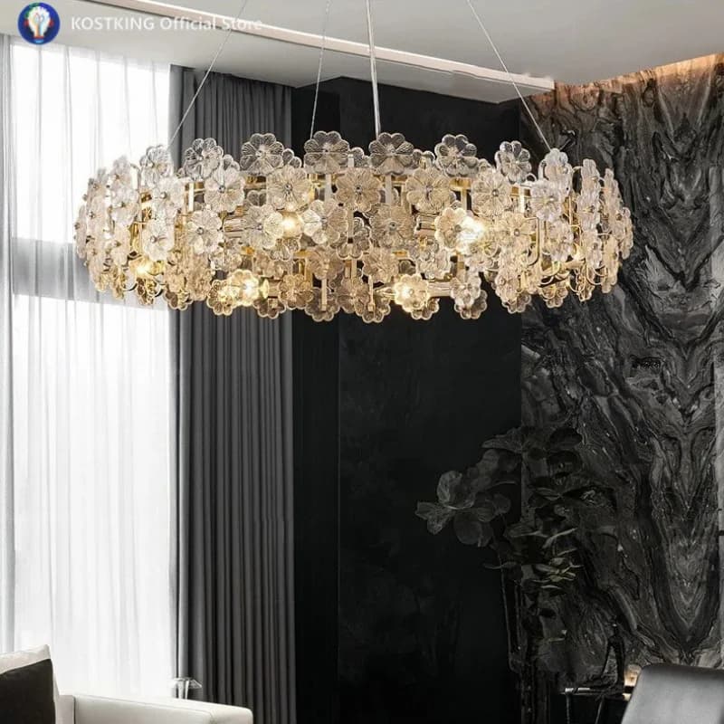 Lampadari moderni a soffitto Lucky Grass anello di cristallo Soggiorno Sala da pranzo Lampada a sospensione a LED Decorazioni per la casa Lampada a sospensione Lustre