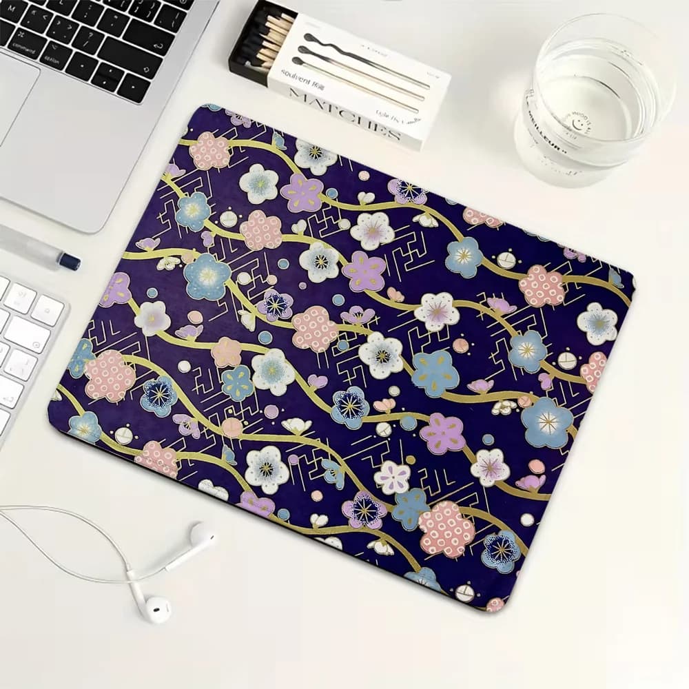 Tappetino per mouse piccolo con stampa floreale viola, tappetino per mouse da gioco in gomma, tappetino per tastiera meccanica, accessori per giochi per PC, tappetino da scrivania per PC