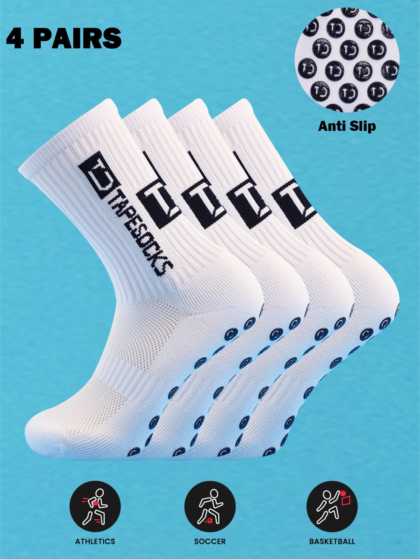 4 pairs of men's football socks with handle, non-slip sports socks with football/basket bearings