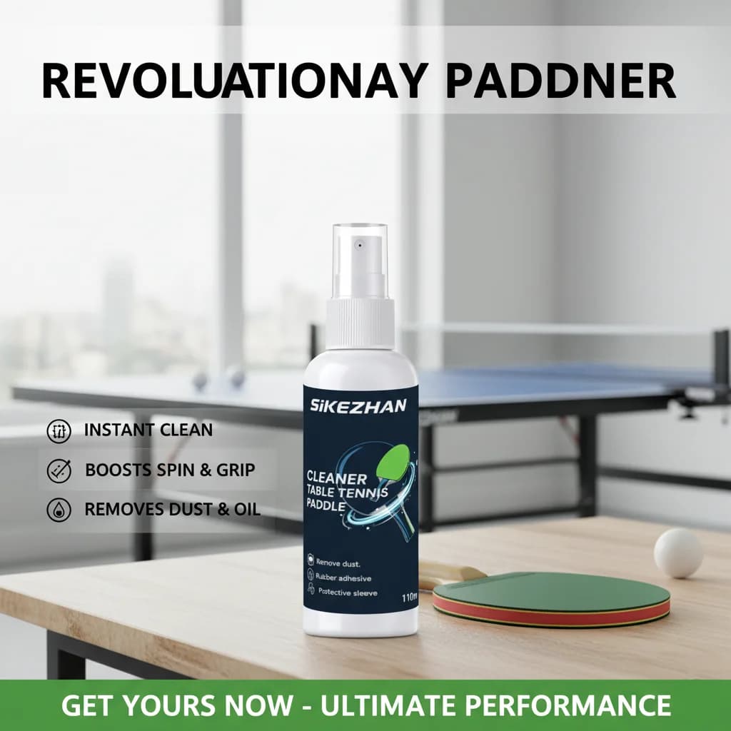 Spray detergente per racchette da ping pong, agente detergente per gomme, rimuove polvere e sudore, mantiene la superficie appiccicosa e la rotazione.