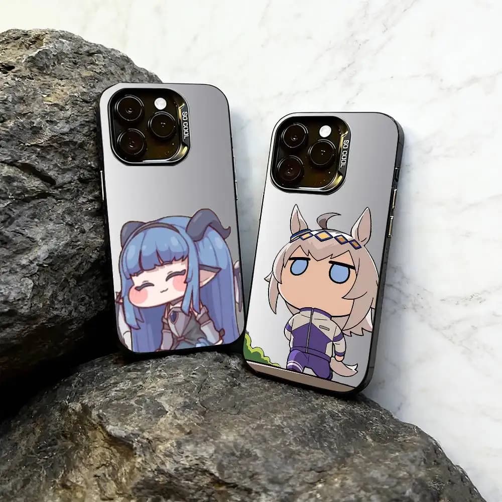 Custodia per telefono Game T-Trickcal Chibi Go per iPhone 17, 16, 15, 14, 13, 12, 11 Plus, Pro Max, XS, Cover colorata argento