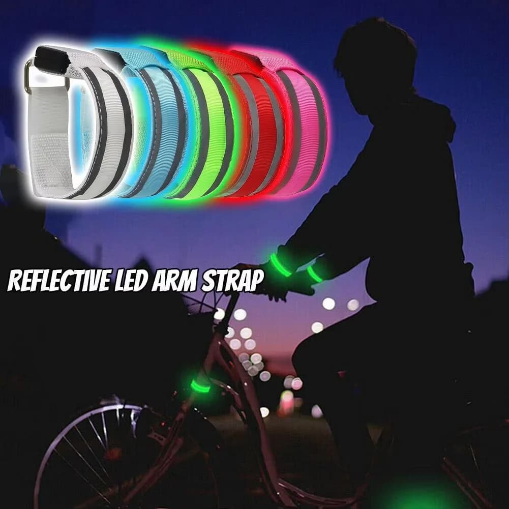 Fascia da Braccio LED per Corsa Notturna all'Aperto, Cintura di Sicurezza Sportiva, Bracciale di Avvertimento per Braccio e Gamba, Luce per Bicicletta con Batteria