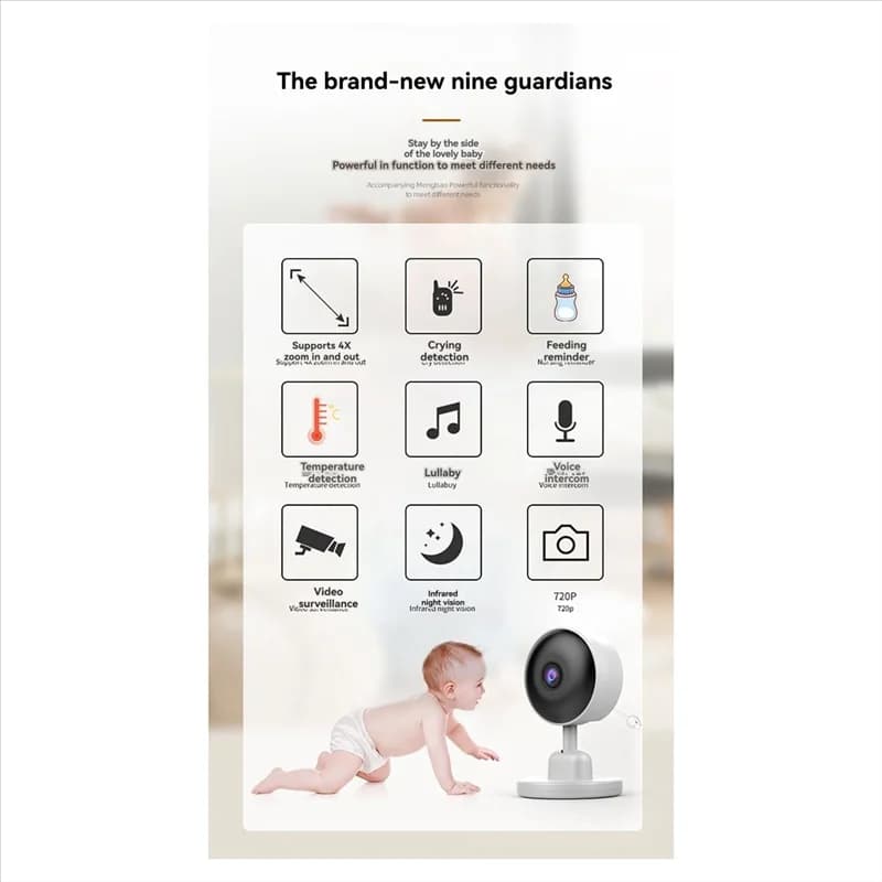 ABUO-Telecamera di sicurezza Baby monitor con luce notturna RGB da 3,5" con visione notturna, rilevamento della temperatura, citofono vocale Baby Nanny
