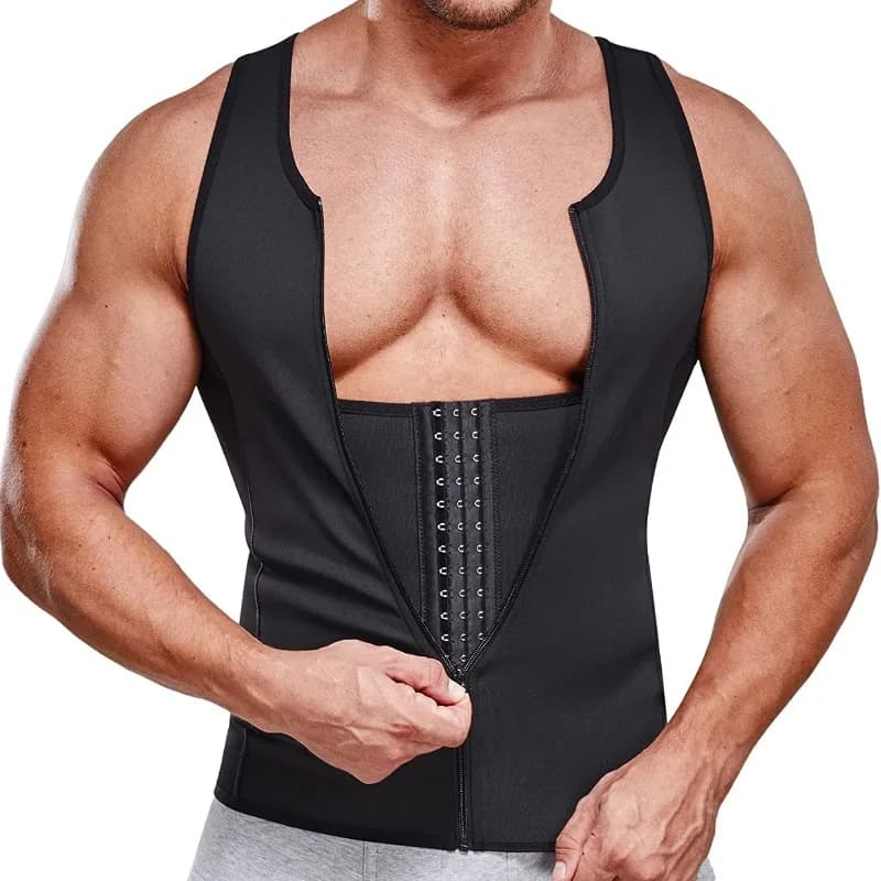 Qtree Canotta da sauna dimagrante da uomo Body Shaper Gilet di compressione con cerniera Forte supporto per la schiena Canottiera Corsetto di compressione
