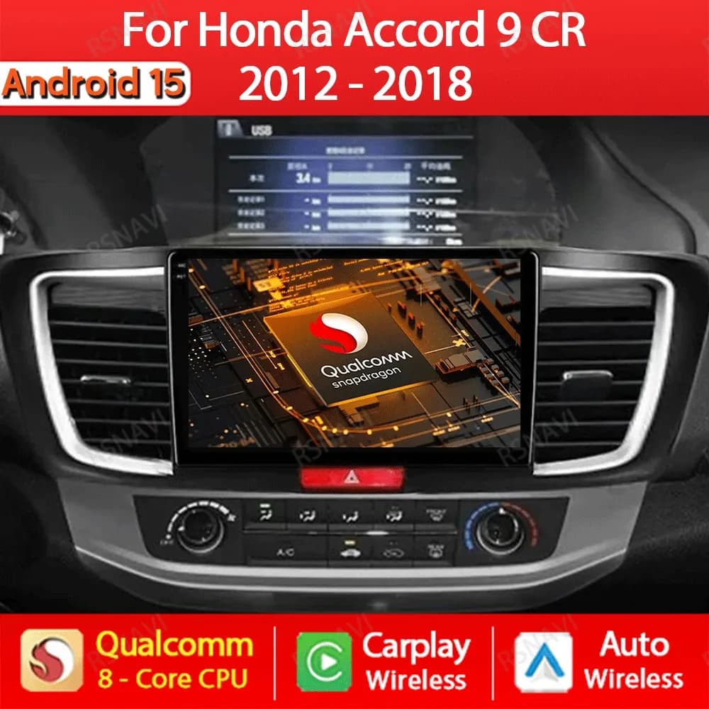 Android 15 Autoradio Per Honda Accord 9 2.0L 2.4L 2013 - 2016 2017 2018 Lettore Video Multimediale GPS Navi 4G Carplay Auto 2Din BT