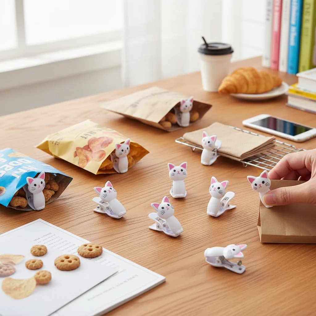 Clip di chiusura per alimenti a forma di gatto, in plastica, per sacchetti di snack e pane, fermagli per appendere vestiti, clip per organizzazione casa e ufficio