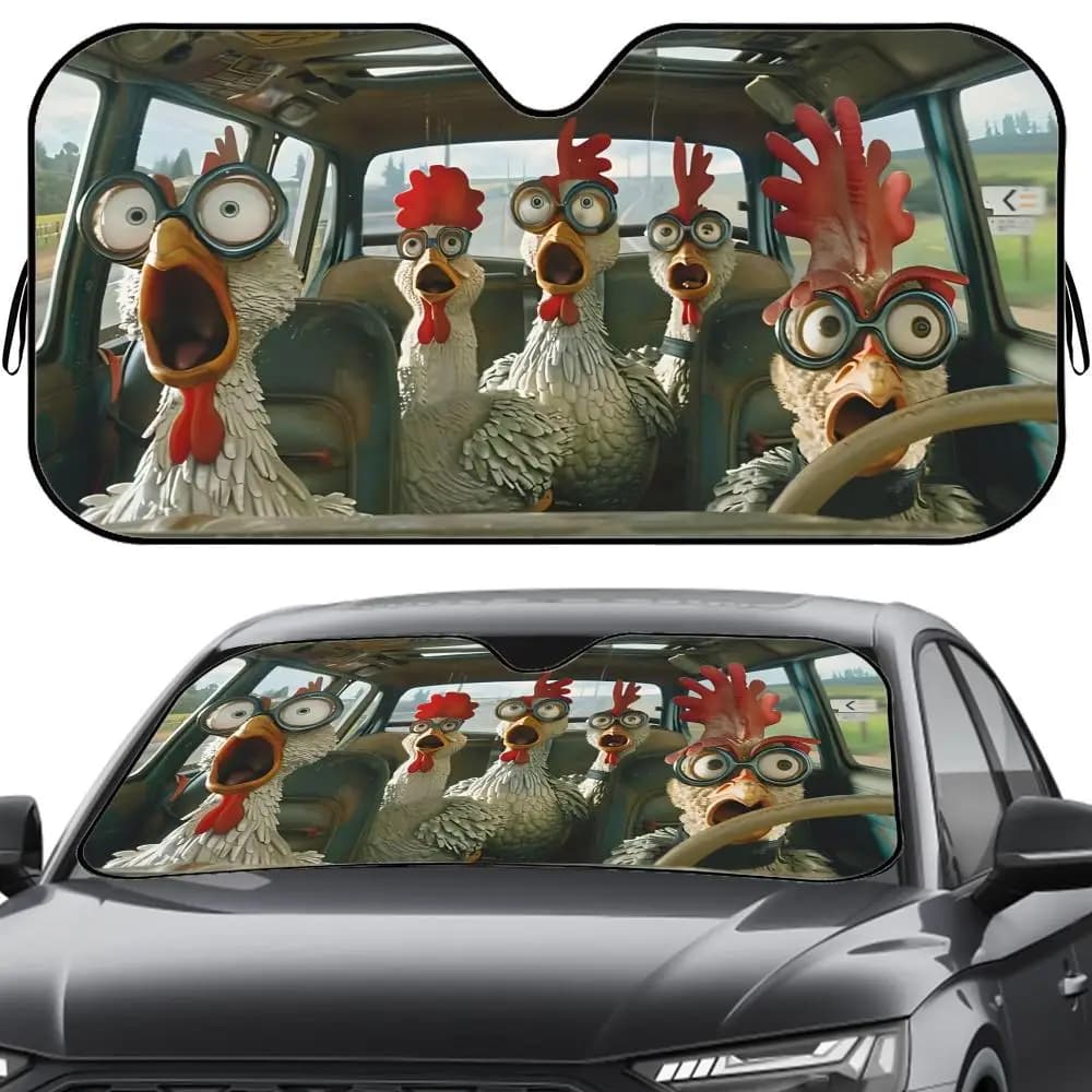 Parasole per auto Driving Chickens, riutilizzabile, in lamina di alluminio, protezione UV, isolamento termico, copertura parabrezza