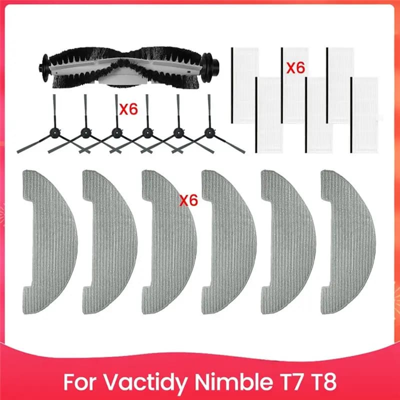 Parti di ricambio VEHO-Vacuum per aspirapolvere robot Vactidy Nimble T7 T8, set di spazzole principali, spazzole laterali, filtri e panni per la pulizia.