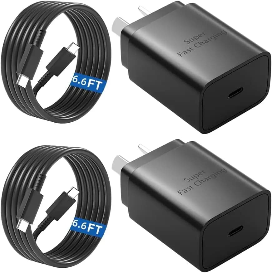 Australian Standard Charger 2Pack 25W USB C Fast Charger Fast Charger Compatible for Samsung S24 Ultra/S23/S22/S21 USB C Charger