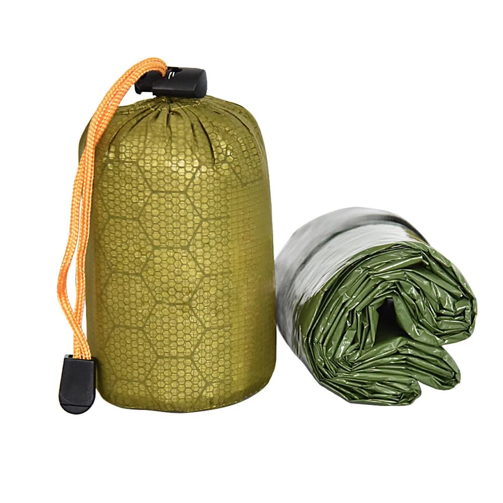 Sacchetti portaoggetti per sacco a pelo verde PE Film in alluminio Palm-size Outdoor impermeabile campeggio Sleeping Survival Tools Sack 200x90cm